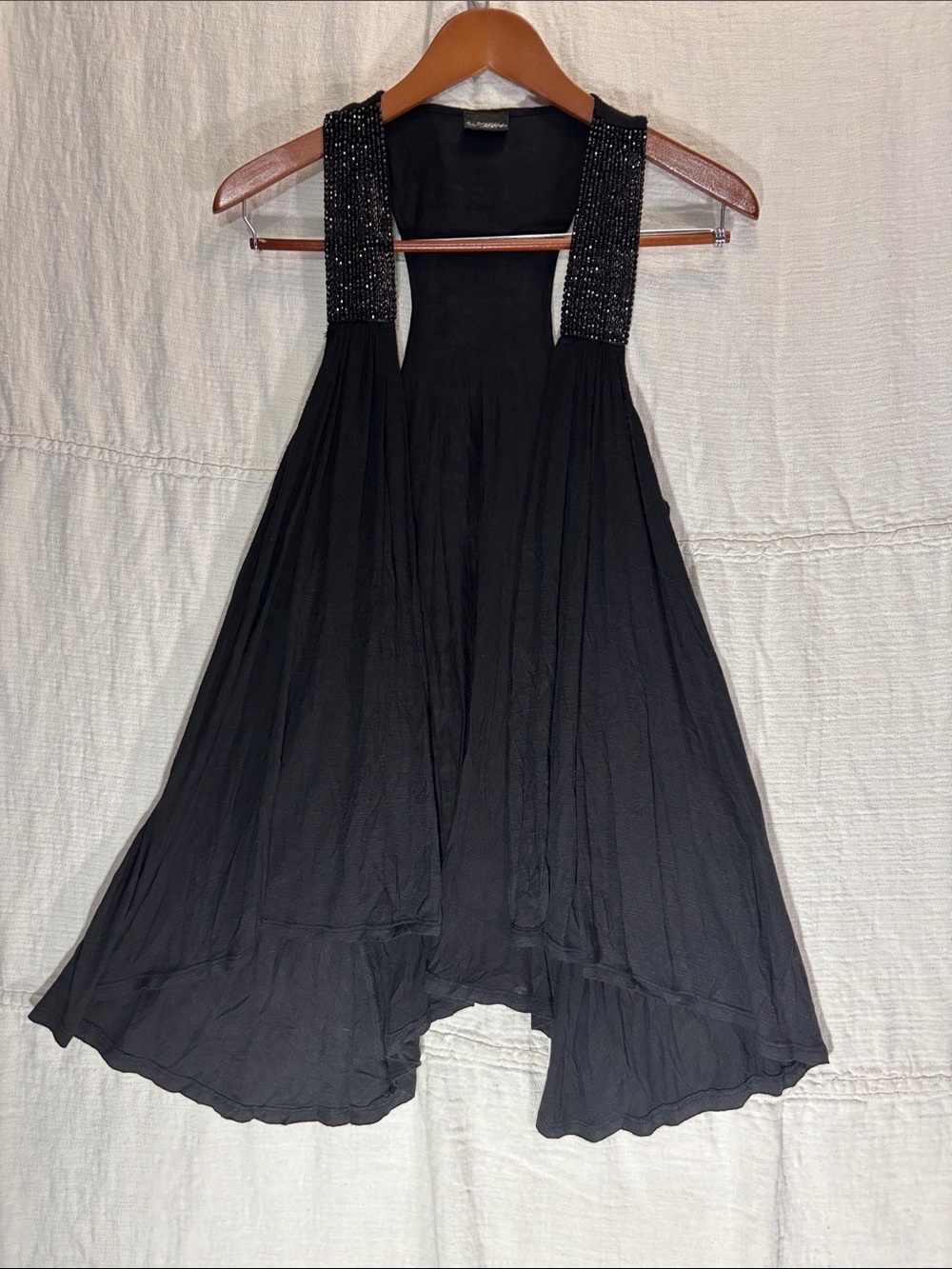 Daytrip Black Beaded Strap Open-Front Vest vintage Y2K
